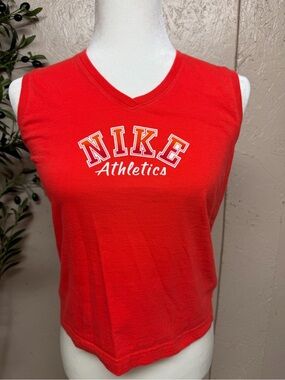 Nike Red V-Neck Athletic Tank with 'NIKE Athletics' Logo